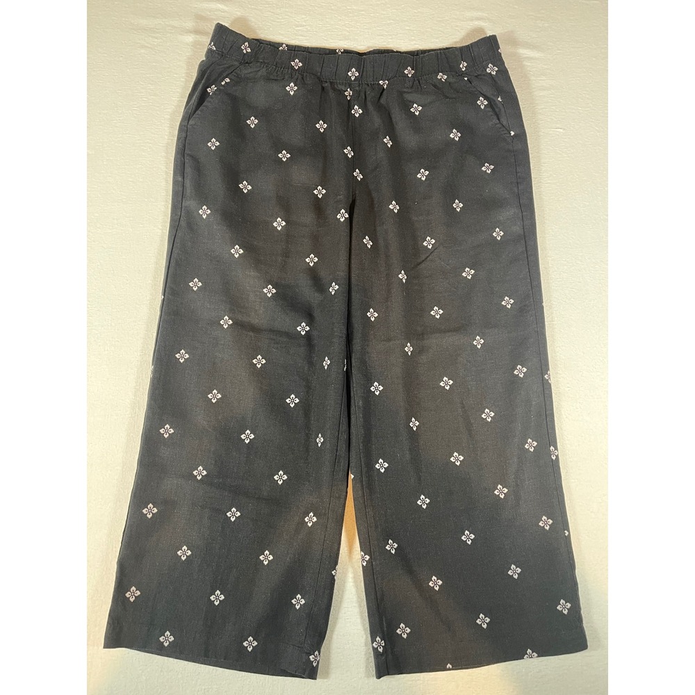 Croft & Barrow Womens Black Floral Linen Blend Wide Leg Crop Pants Size M